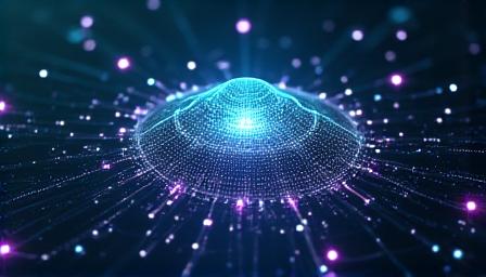 Abstract visualization of interconnected data nodes